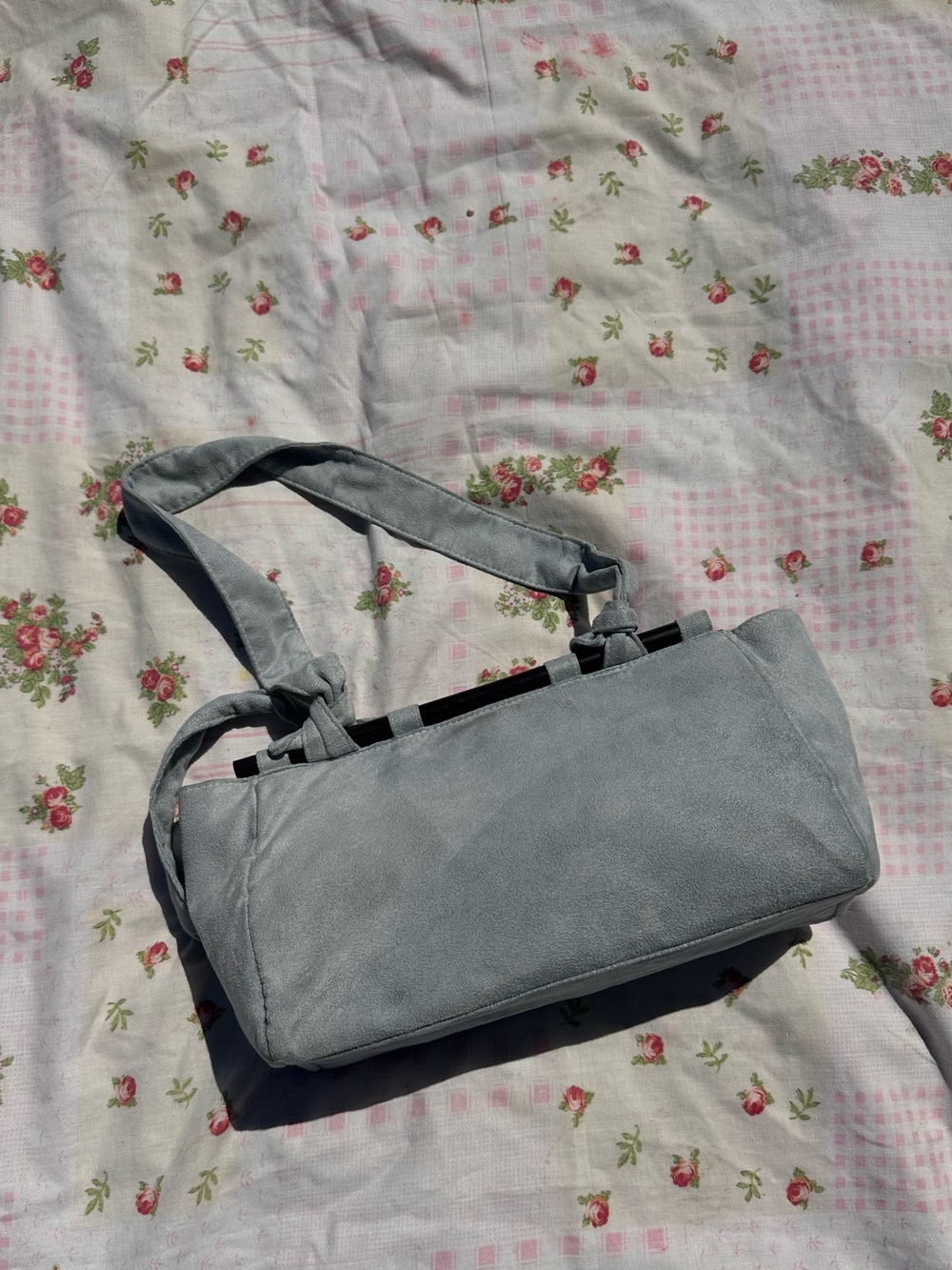 Y2K Purse | Estee Lauder Everyday Suede Shoulder Bag - Light Blue